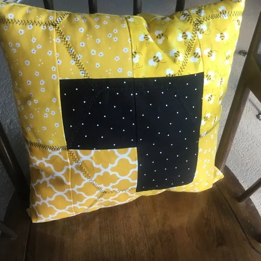 CLOSEOUT SALE $10 NWT Hand Crafted Quilted  Pillow in Yellows, Black White